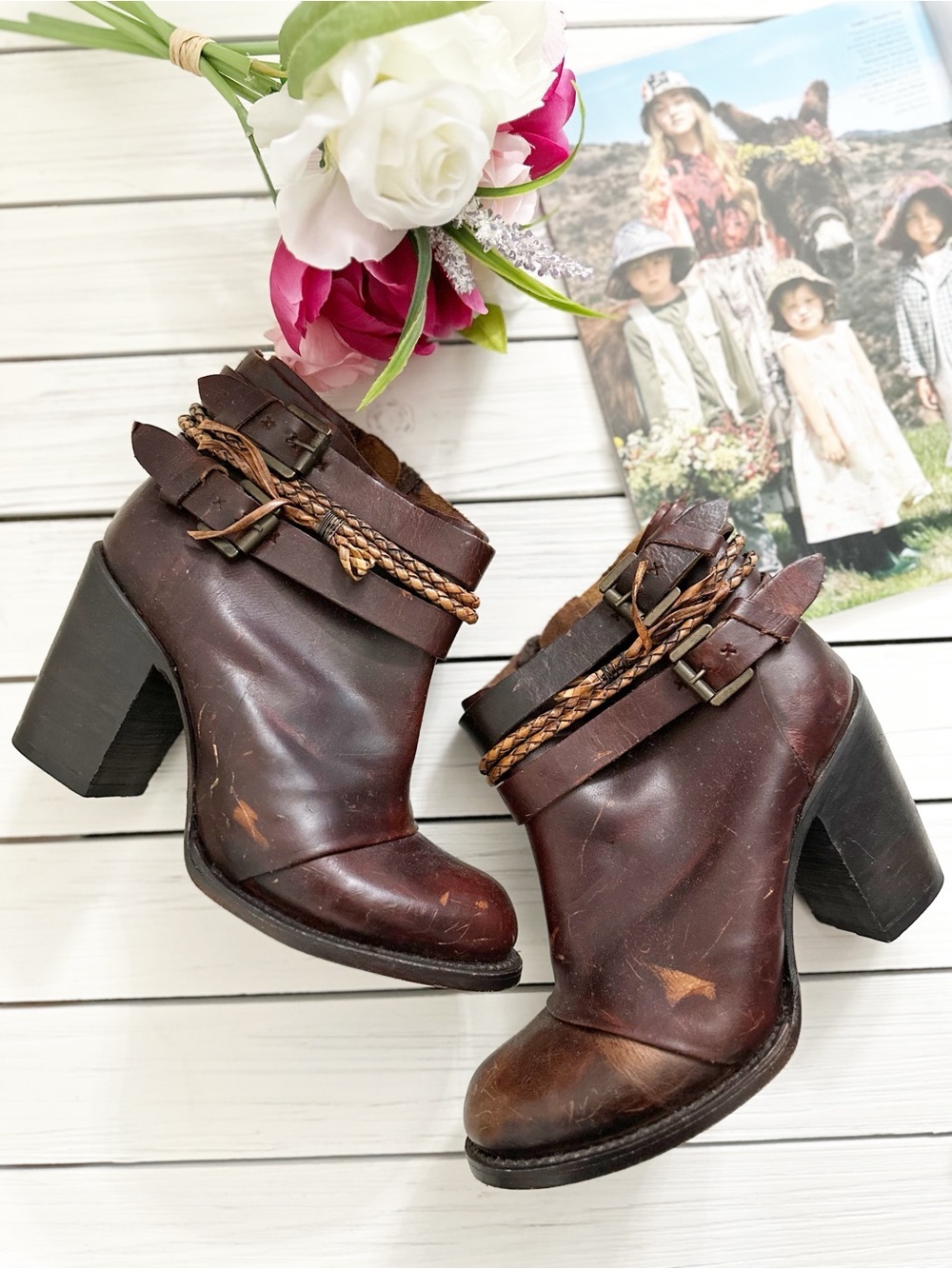 Freebird Lion Braided-Strap Western Boho Brown Leather Ankle Booties 8